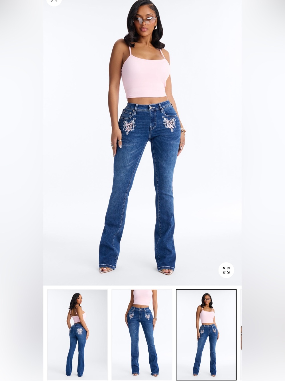 Fashion Nova Dark Blue Embroidered Flare Jeans